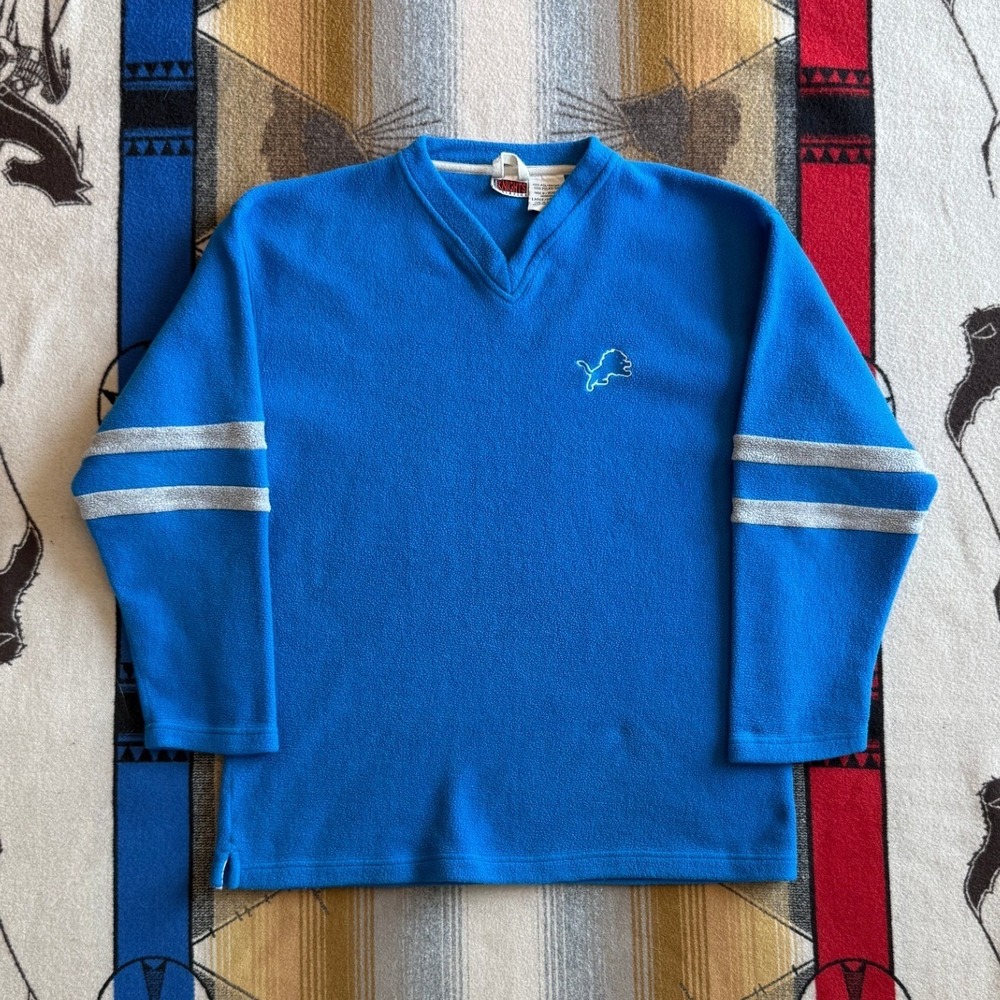 Vintage Detroit Lions Fleece Pullover Sweatshirt Size Large Embroidered NFL